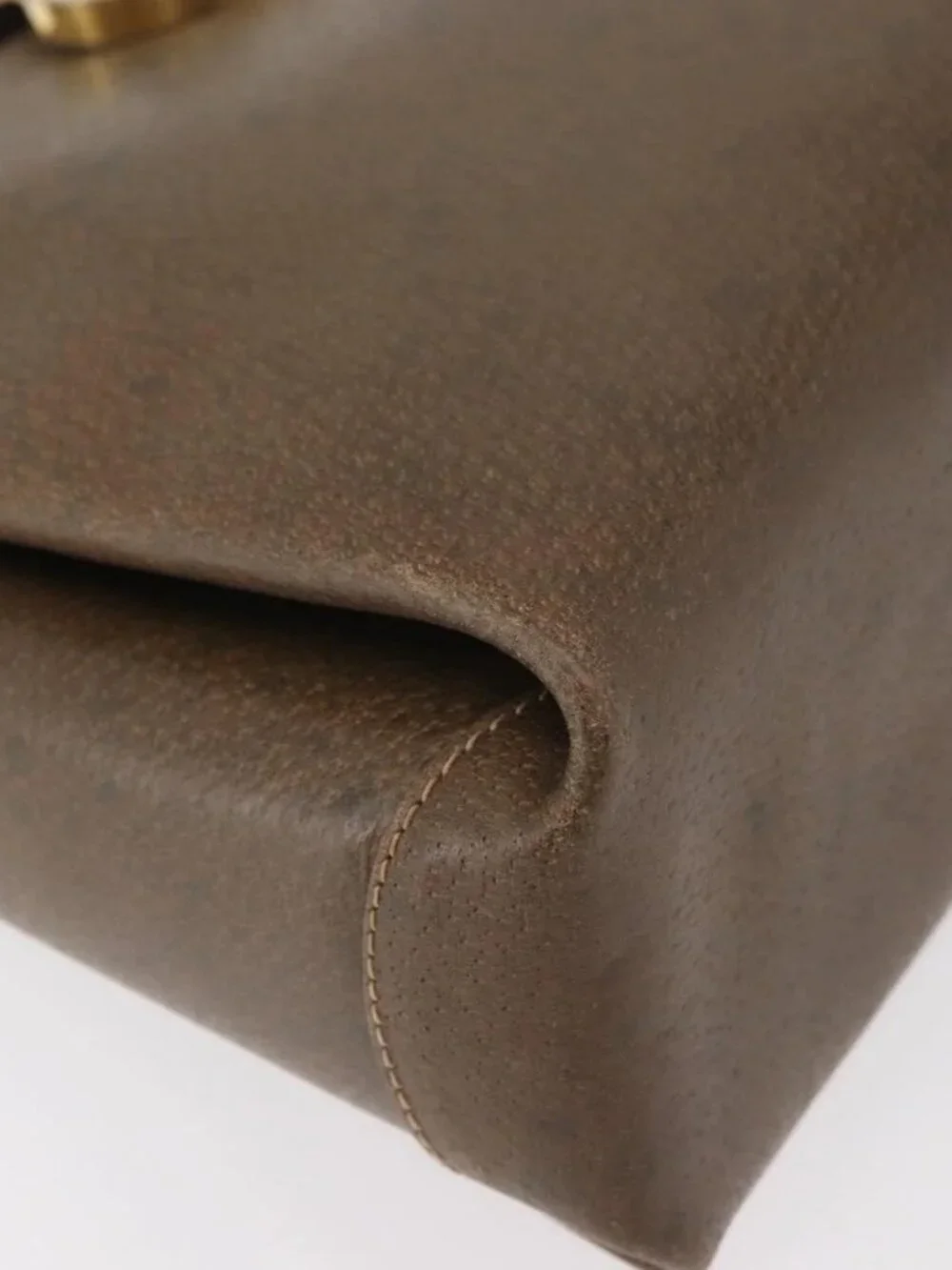 GUCCI Shoulder Bag Leather Brown Gold Auth